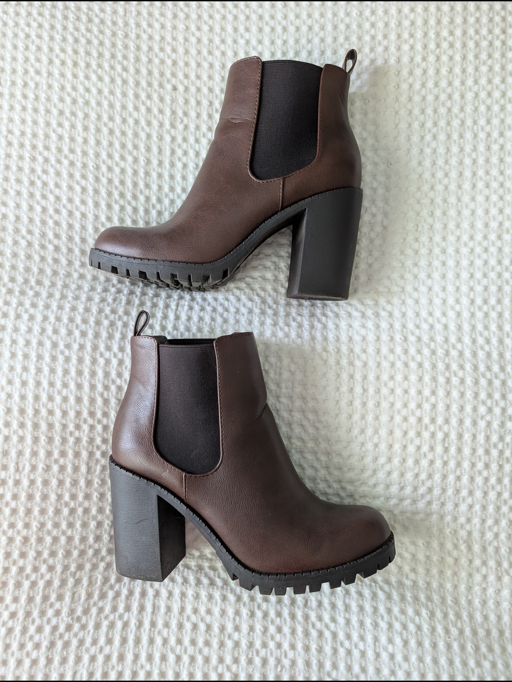 Soda Brown Chelsea Lug Heel Ankle Boots